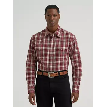 Wrangler Wrinkle Resist Plaid Snap Crossnut Burgundy
