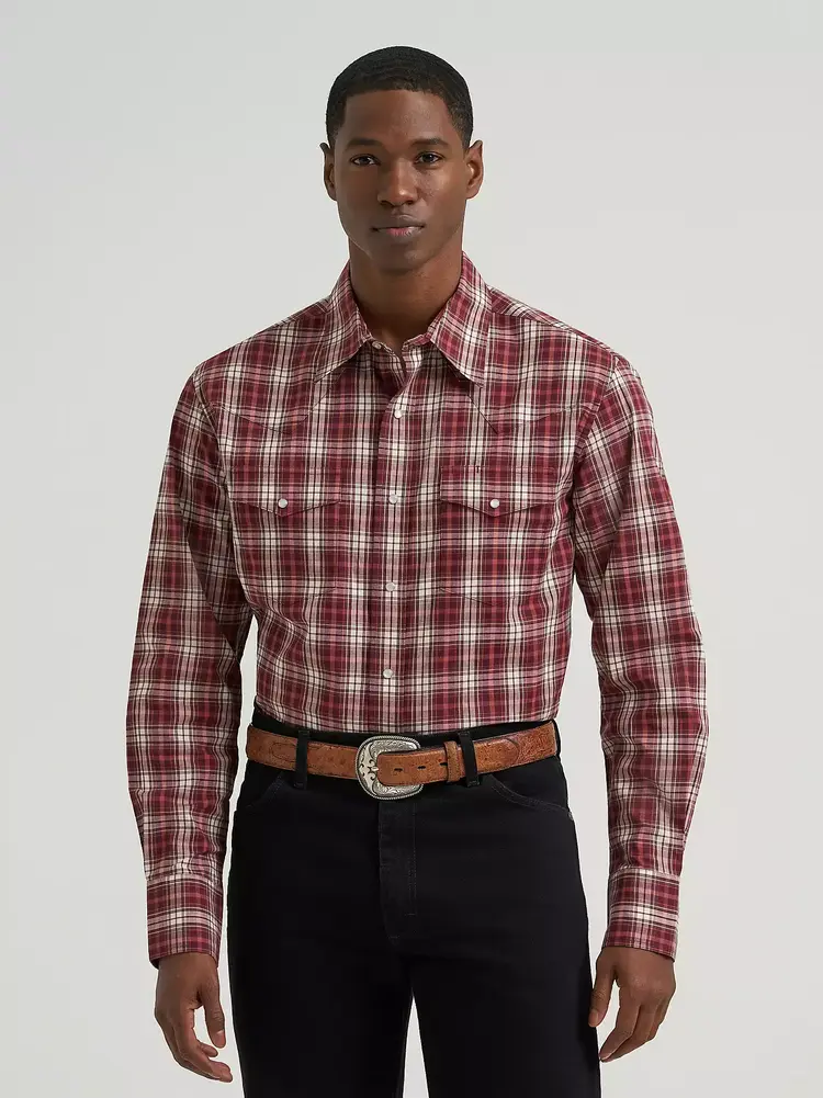 Wrangler Wrinkle Resist Plaid Snap Crossnut Burgundy