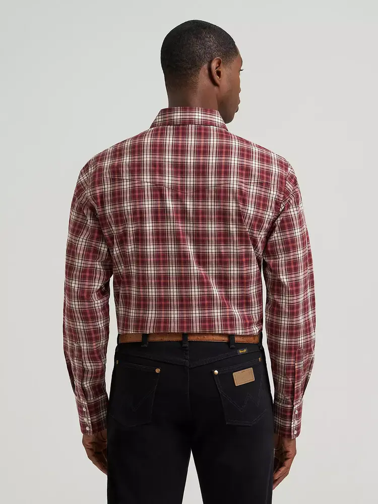 Wrangler Wrinkle Resist Plaid Snap Crossnut Burgundy