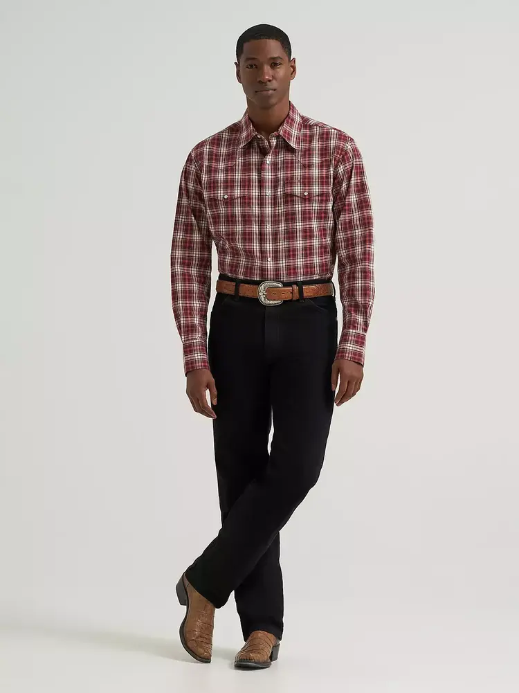 Wrangler Wrinkle Resist Plaid Snap Crossnut Burgundy