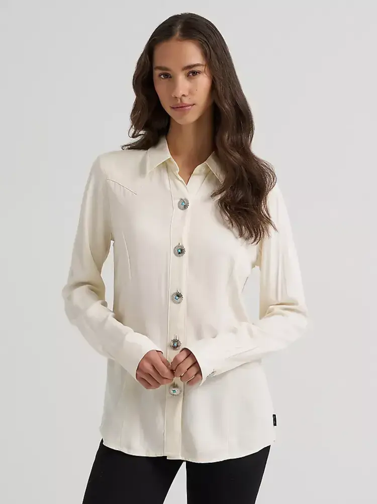 Wrangler Slim Concho Button Shirt White
