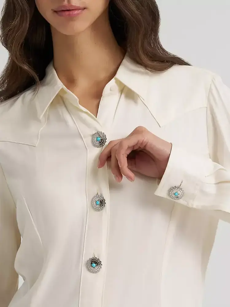 Wrangler Slim Concho Button Shirt White