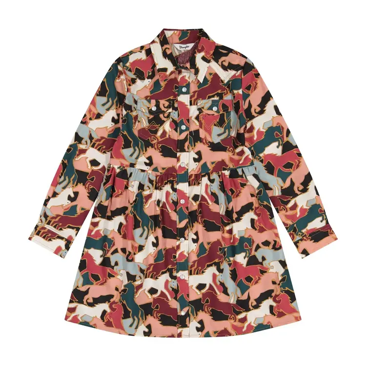 Wrangler Youth Horse Print Dress Pink Teal