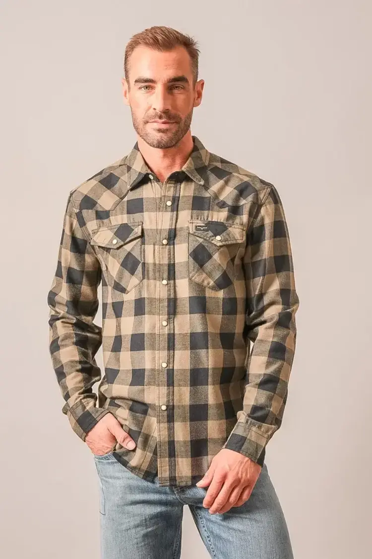 Kimes Ranch Jonez Classic Plaid Snap Army Green
