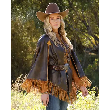 Cruel Denim Faux Leather Whipstitch Cape Brown