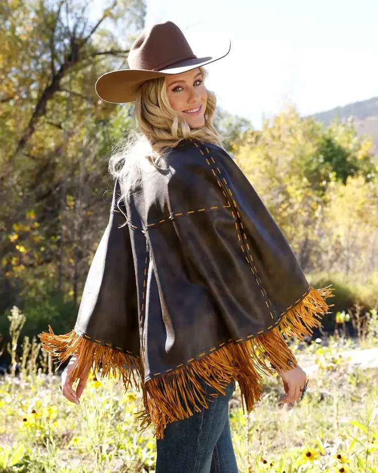 Cruel Denim Faux Leather Whipstitch Cape Brown