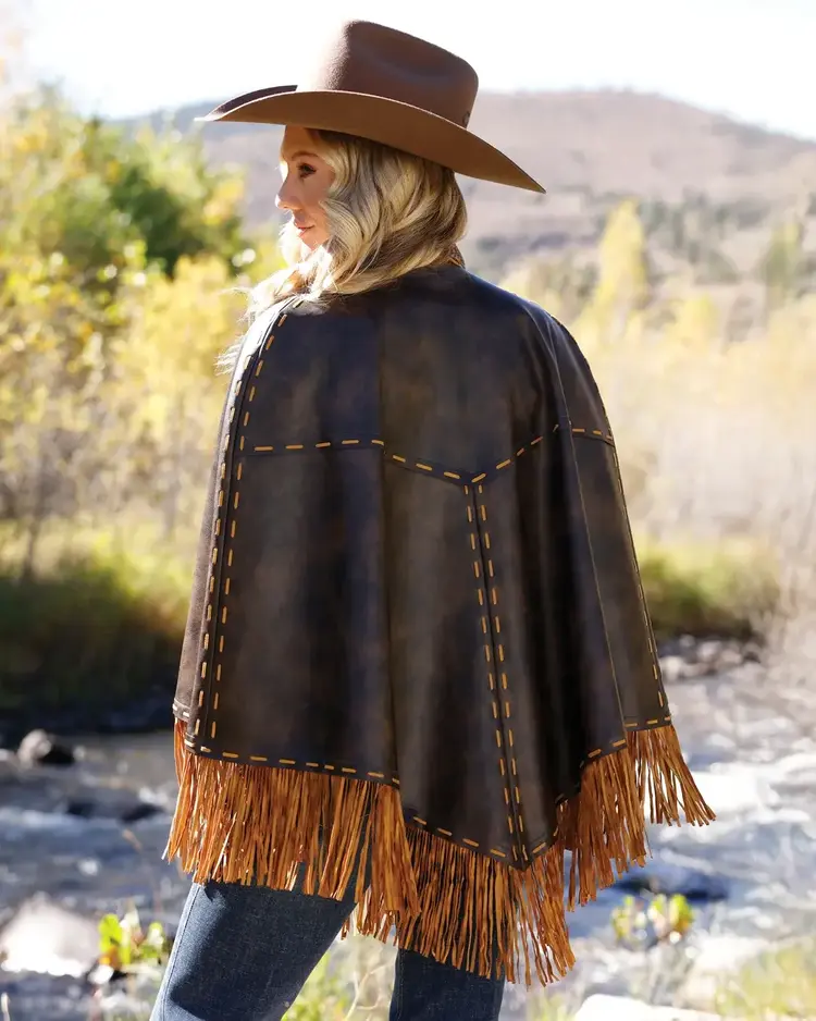 Cruel Denim Faux Leather Whipstitch Cape Brown