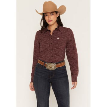 Cinch Arenaflex Paisley Print Button Down Purple