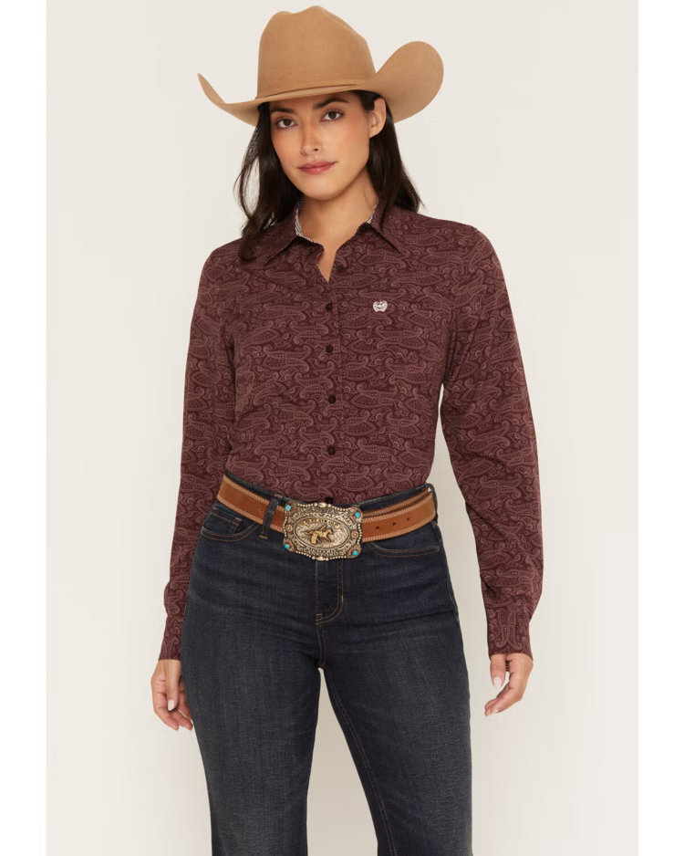 Cinch Arenaflex Paisley Print Button Down Purple