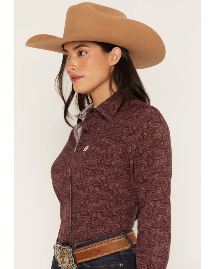 Cinch Arenaflex Paisley Print Button Down Purple