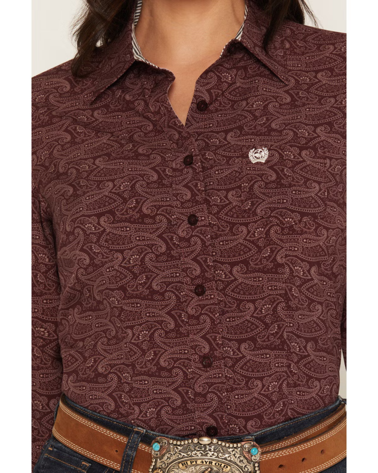 Cinch Arenaflex Paisley Print Button Down Purple
