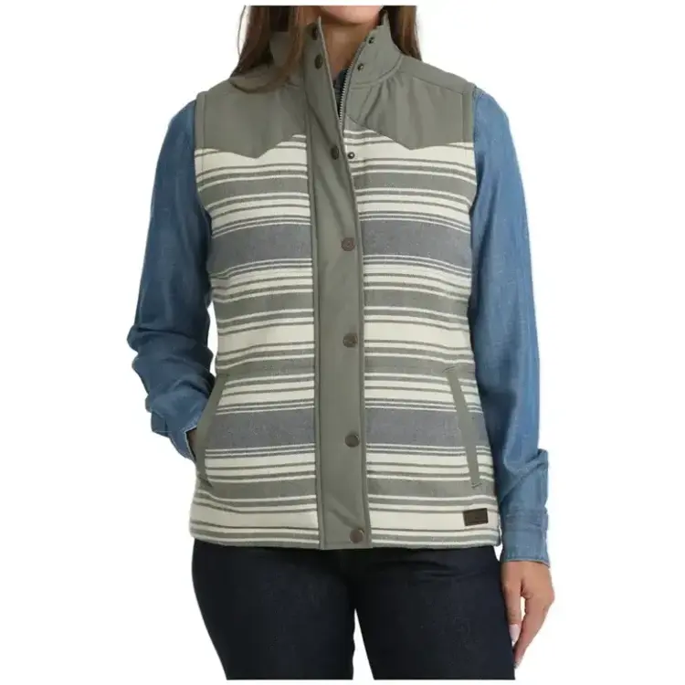 Cinch Quilted Twill Vest Ivory Blue Green
