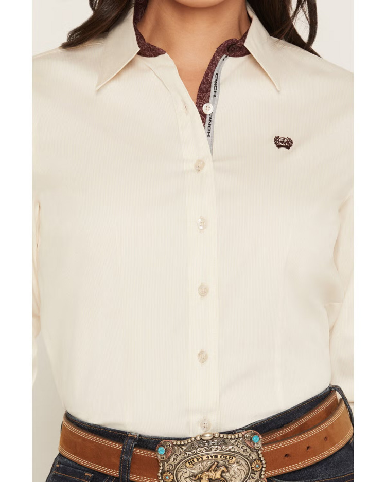 Cinch Pinstripe Button Down Cream