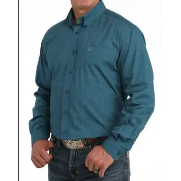 Cinch Paisley Print Button Down Blue
