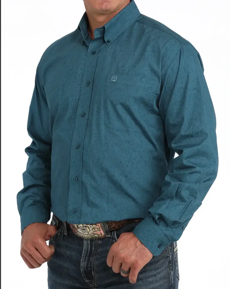 Cinch Paisley Print Button Down Blue