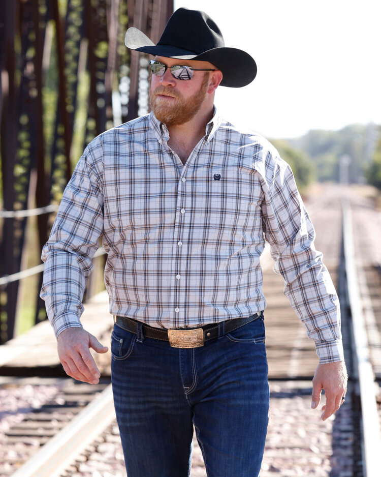 Cinch Plaid Button Down Cream