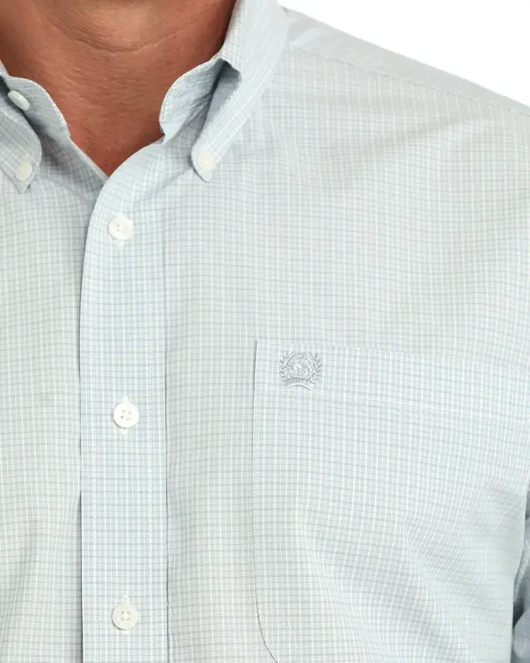 Cinch Light Blue Tight Plaid Button Down