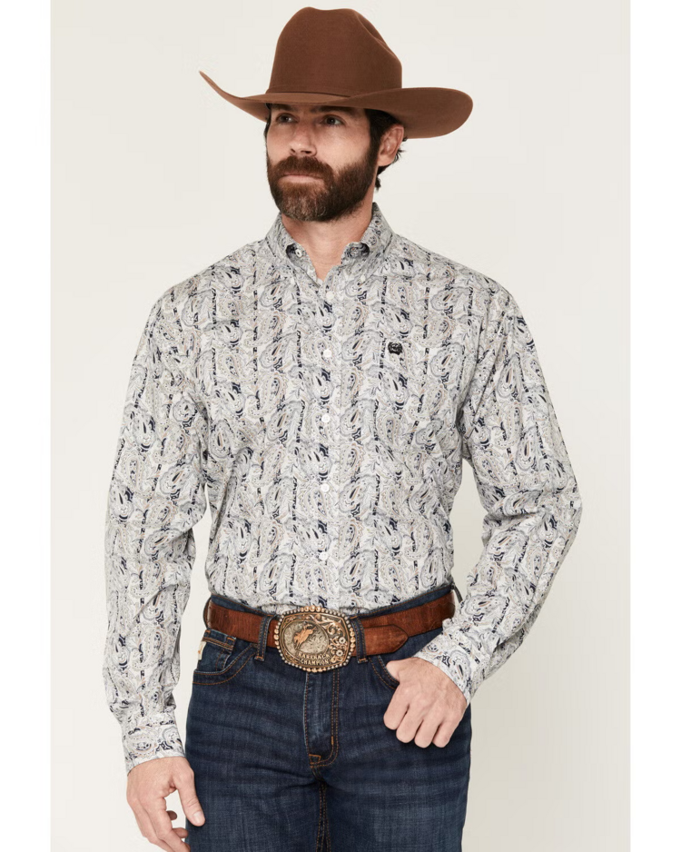 Cinch Paisley Print Button Down Cream