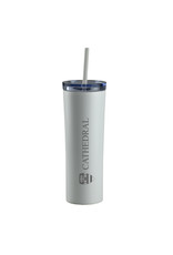 TUMBLER STAINLESS 16 OZ WHITE WITH STRAW