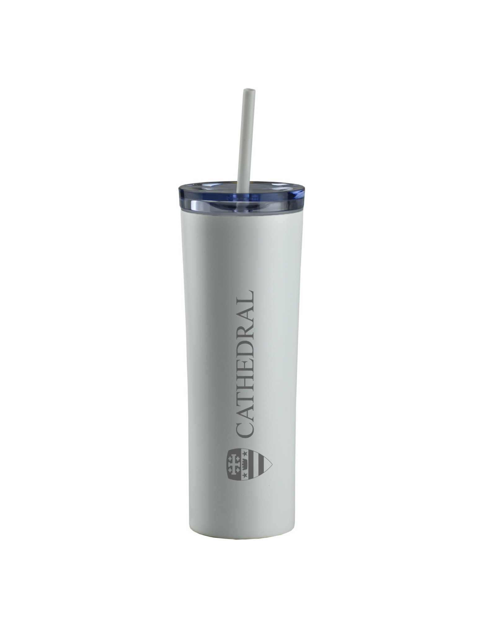 TUMBLER STAINLESS 16 OZ WHITE WITH STRAW