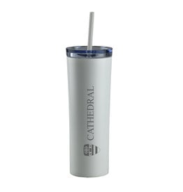 TUMBLER STAINLESS 16 OZ WHITE WITH STRAW