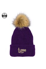 HAT WAFFLE WITH FAUX FUR POM PURPLE