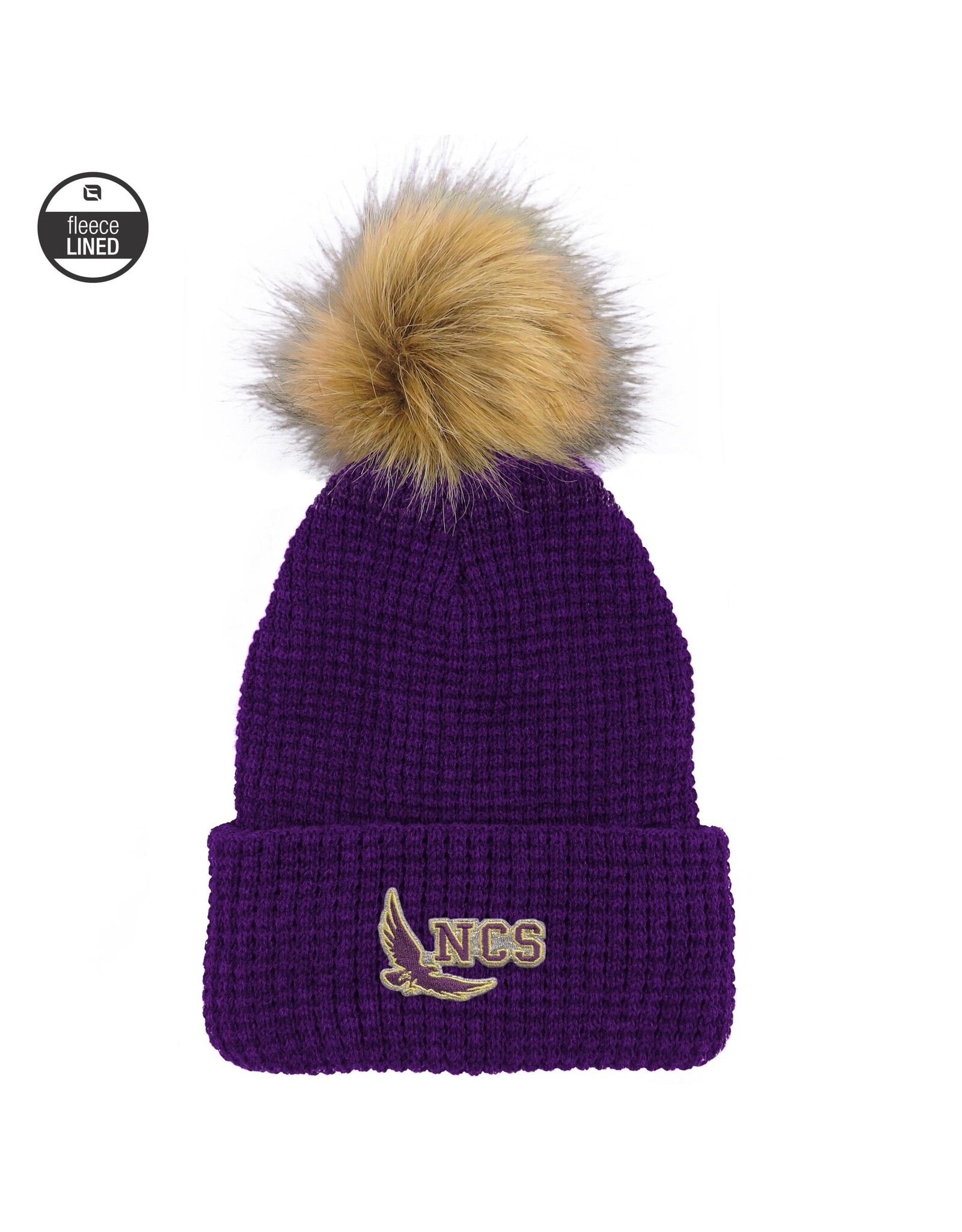 HAT WAFFLE WITH FAUX FUR POM PURPLE