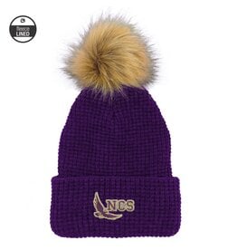 HAT WAFFLE WITH FAUX FUR POM PURPLE