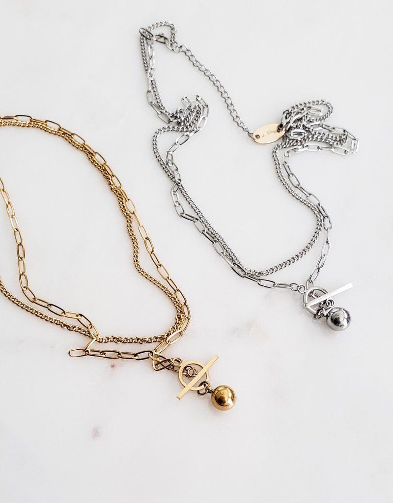 LUX Steel Layered Toggle Necklace