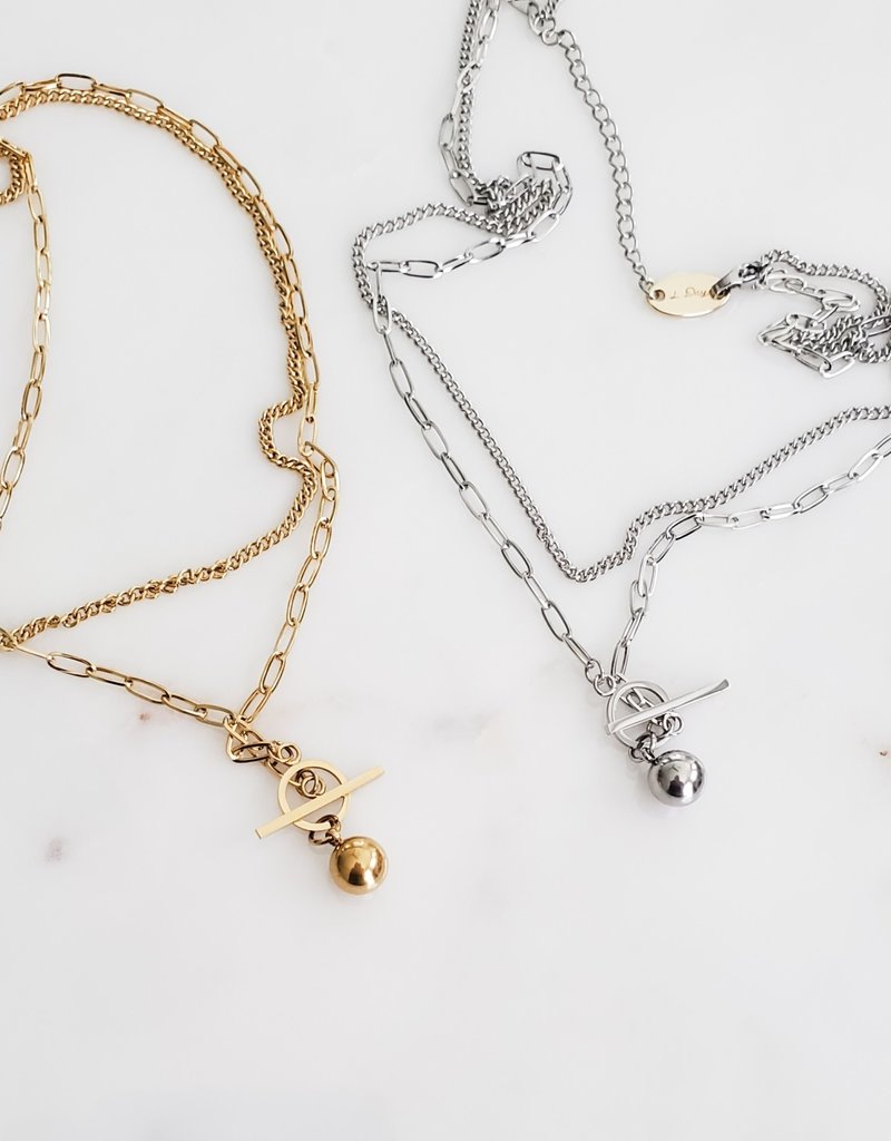 LUX Steel Layered Toggle Necklace