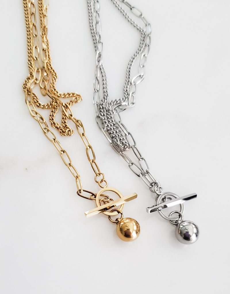 LUX Steel Layered Toggle Necklace