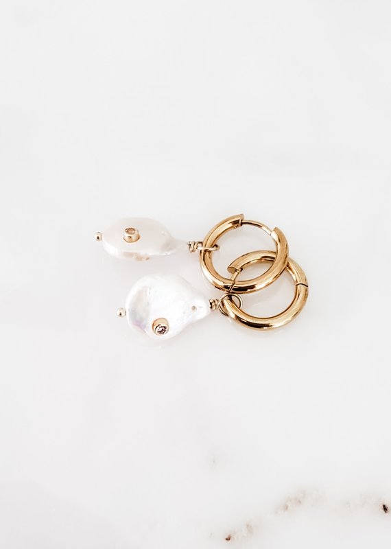 LUX Diamond Studded Pearl Hoops