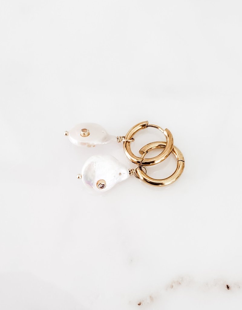 LUX Diamond Studded Pearl Hoops