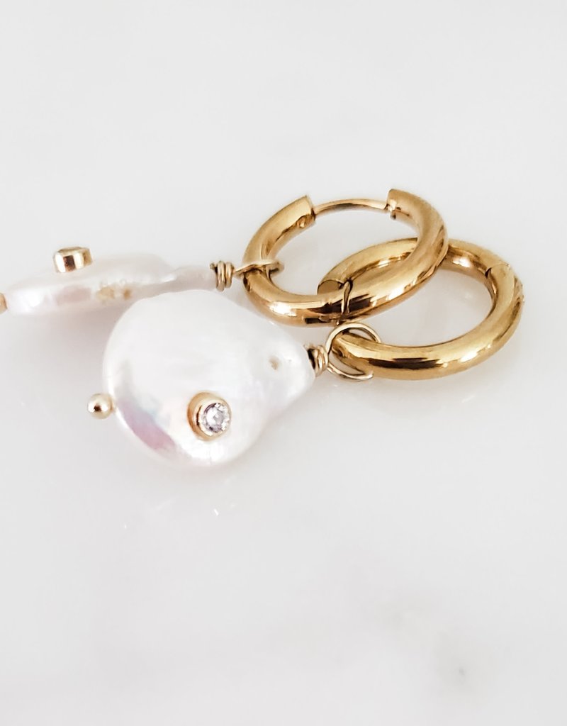 LUX Diamond Studded Pearl Hoops