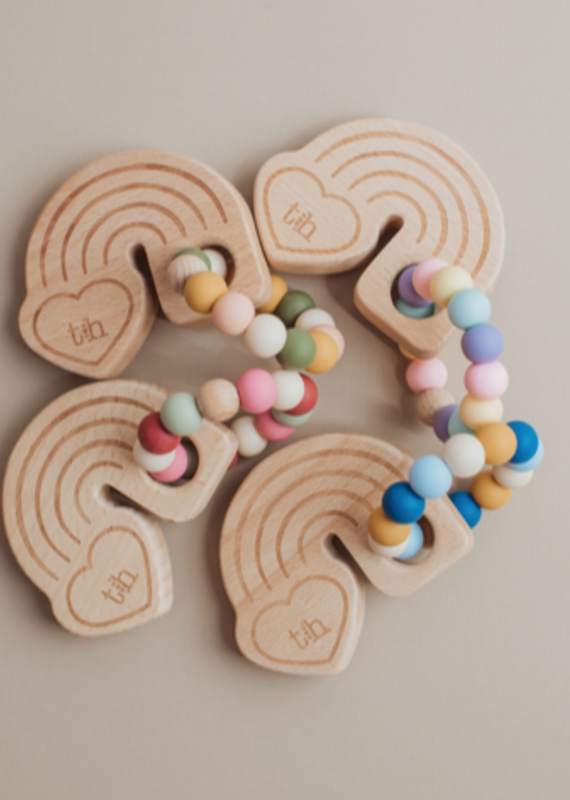 Three Hearts Modern Teething Accessories Rainbow Wooden Teether