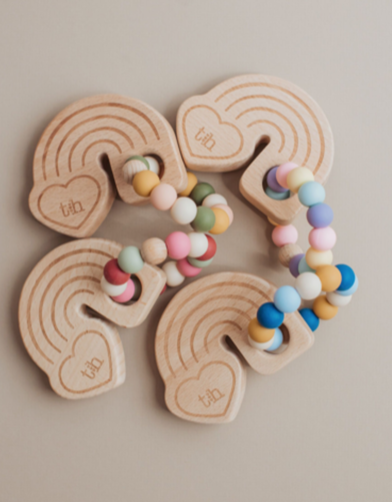 Three Hearts Modern Teething Accessories Rainbow Wooden Teether