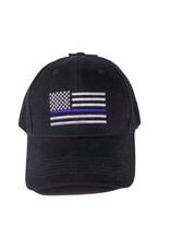 Blue Line Flag-Embroidered Black Cap