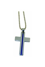 Blue Line Cross Necklace- Large