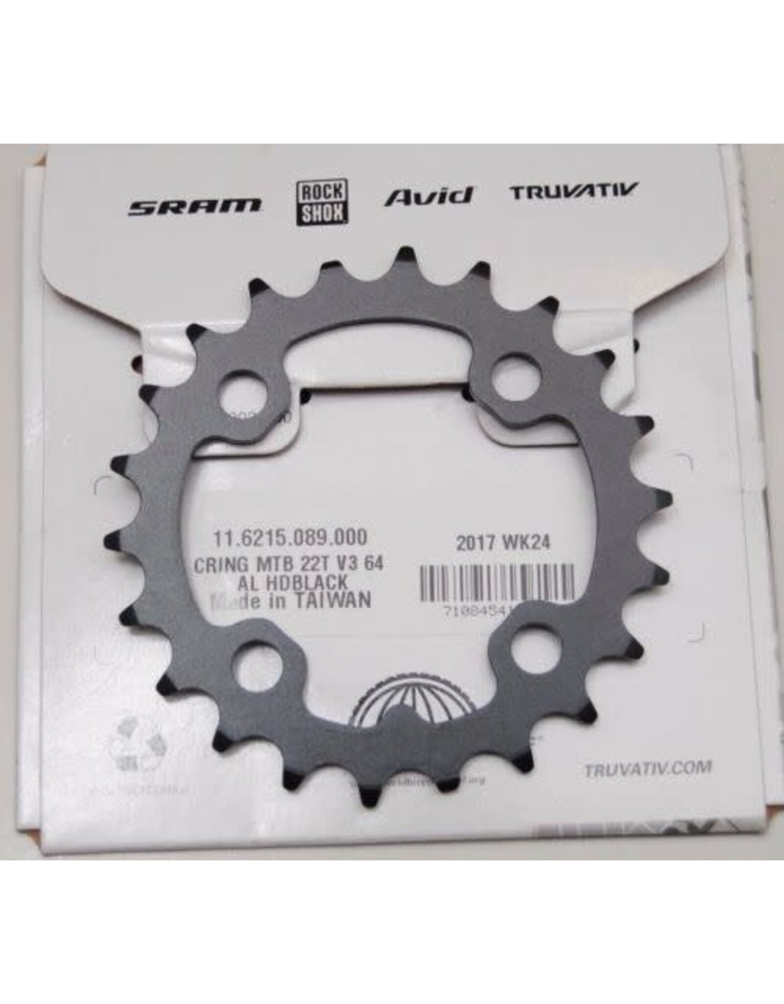 TruVativ TruVativ Trushift 22t 64mm BCD 8 and 9 Speed and 2x10 Chainring Black Alloy