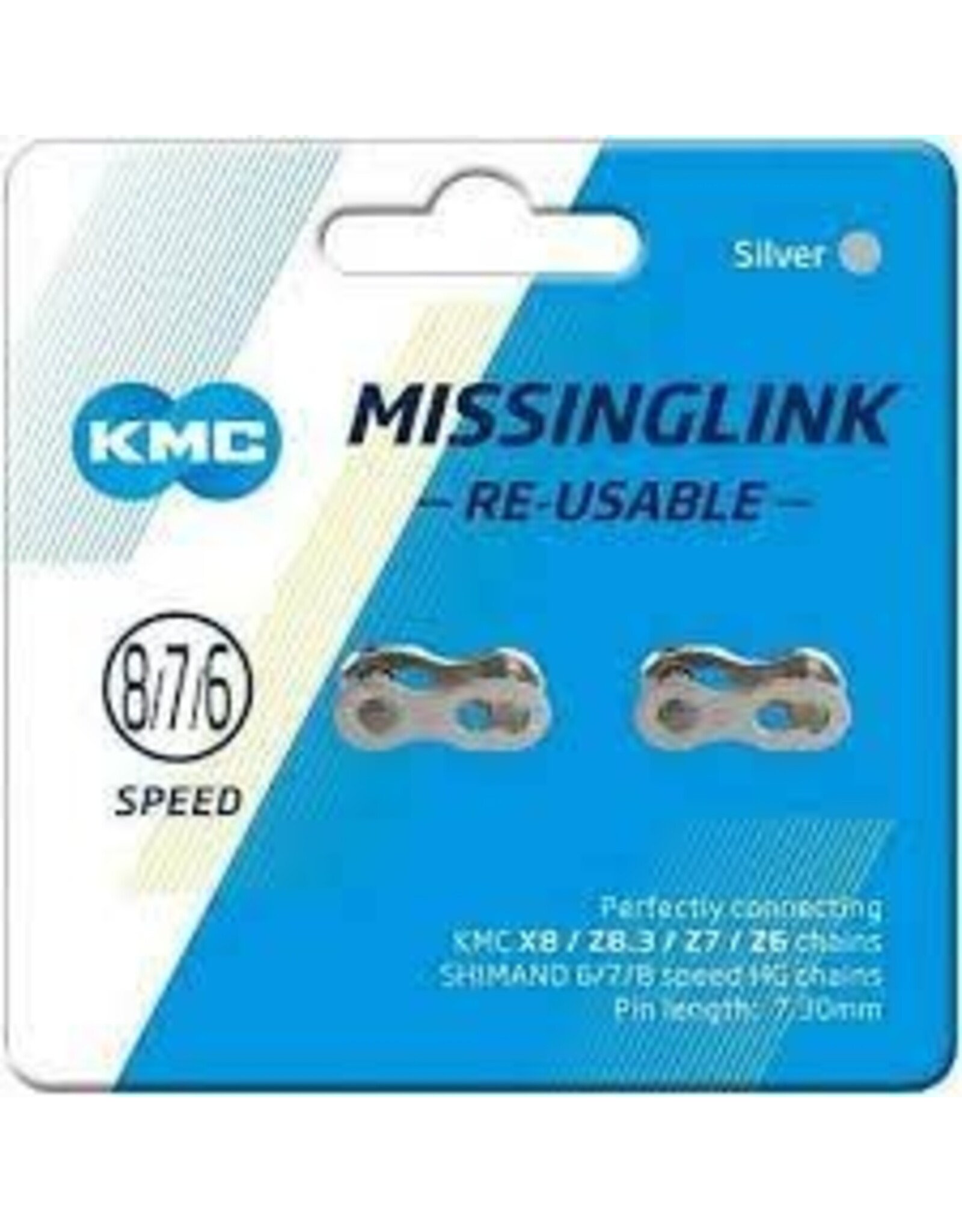 KMC KMC MissingLink CL573R 7.3mm Connector - 6,7,8-Speed, Reusable, Silver, 2 Pairs/Card