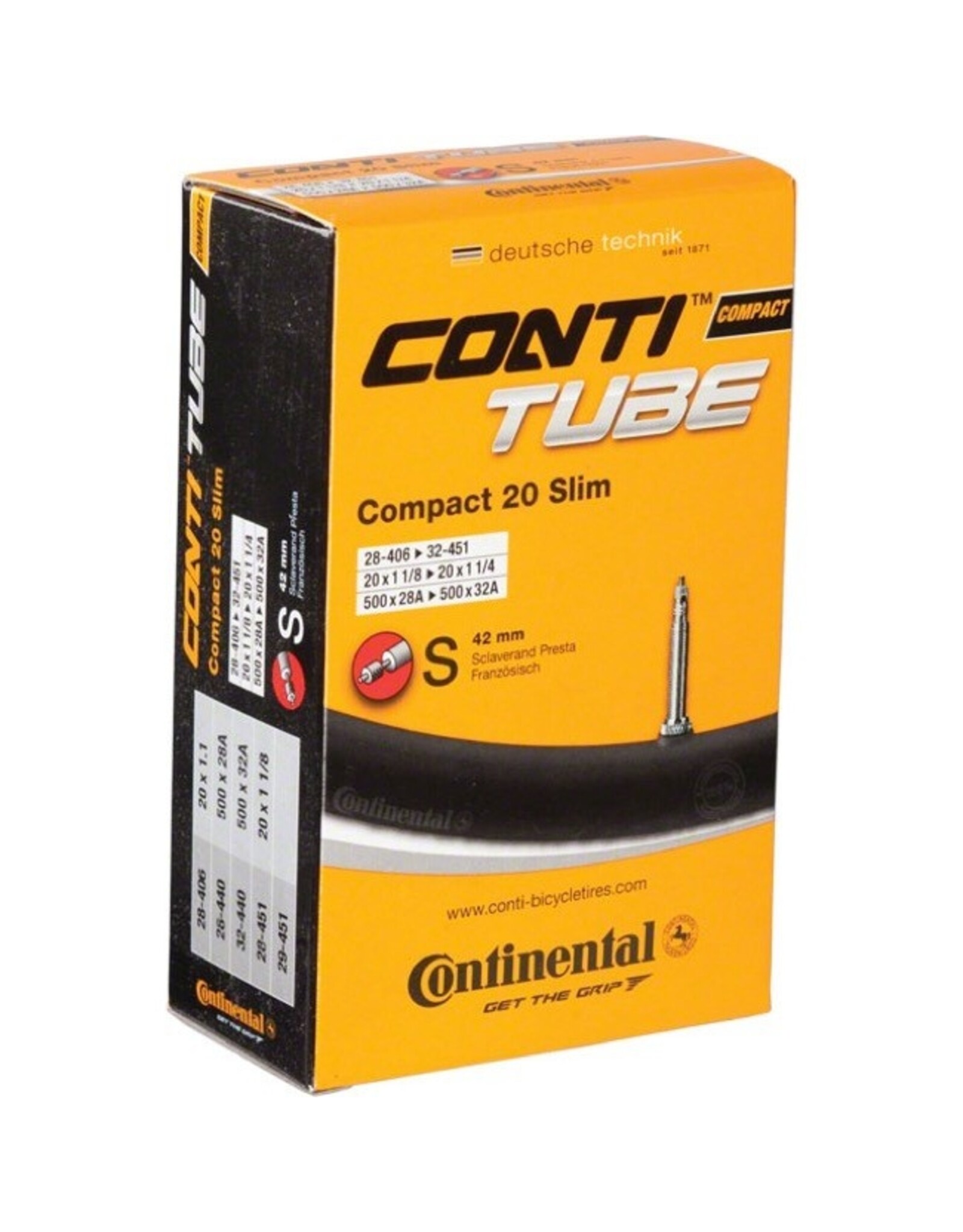 Continental Continental Standard Tube - 20 x 1-1/8 - 1-1/4, 42mm Presta Valve