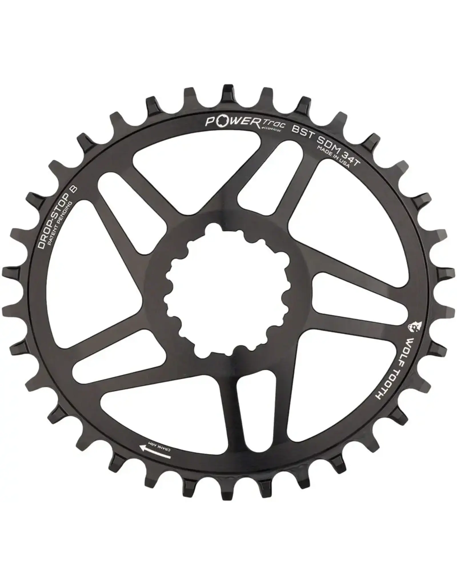 Wolf Tooth Wolf Tooth Elliptical Direct Mount Chainring - 34t, SRAM Direct Mount, Drop-Stop B, For SRAM 3-Bolt Boost Cranksets, 3mm Offset, Black
