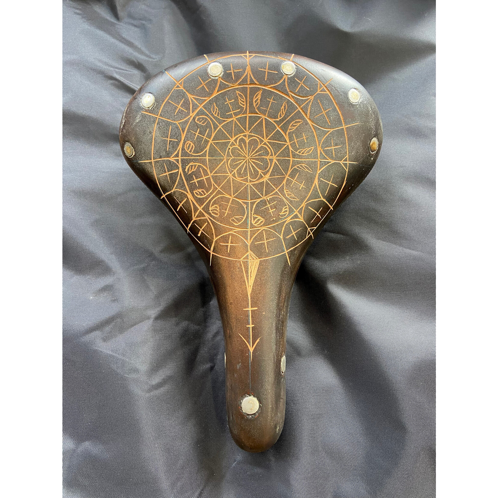 Custom Handcarved Leather Saddle - Geometric