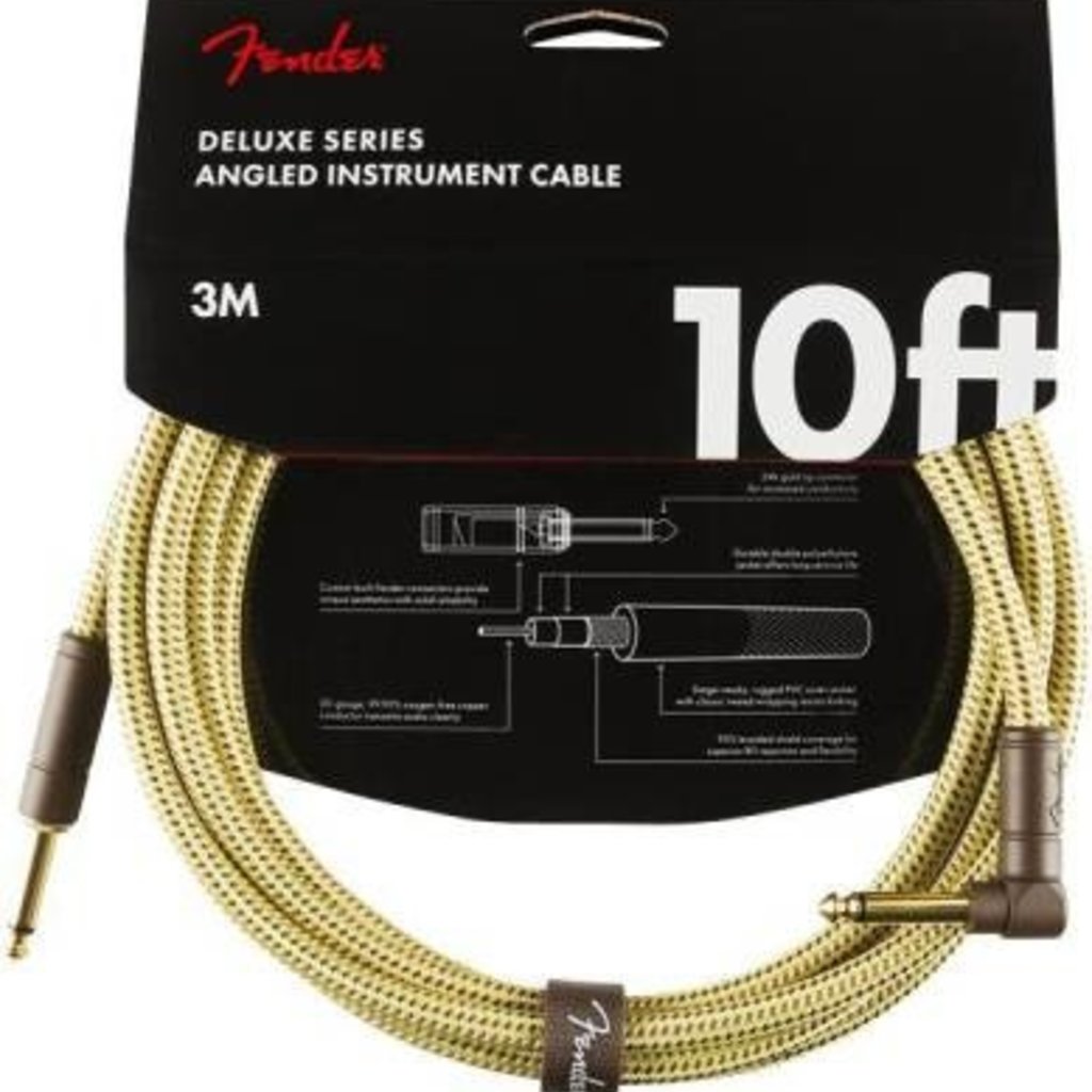 Fender Fender Deluxe Instrument Cable, Straight/Angle, 10', Tweed