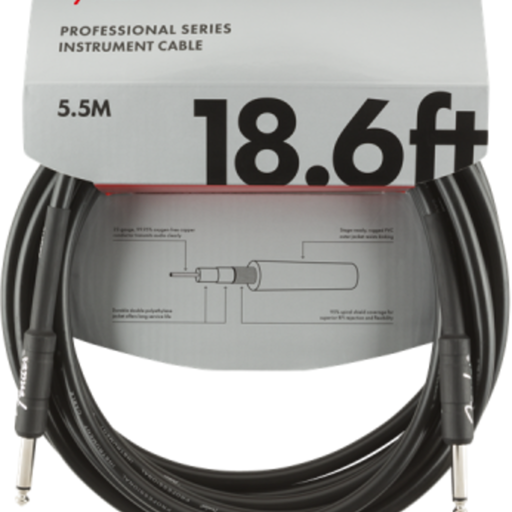 Fender Fender 18.6' Professional Series Instrument Cable Black  Straight