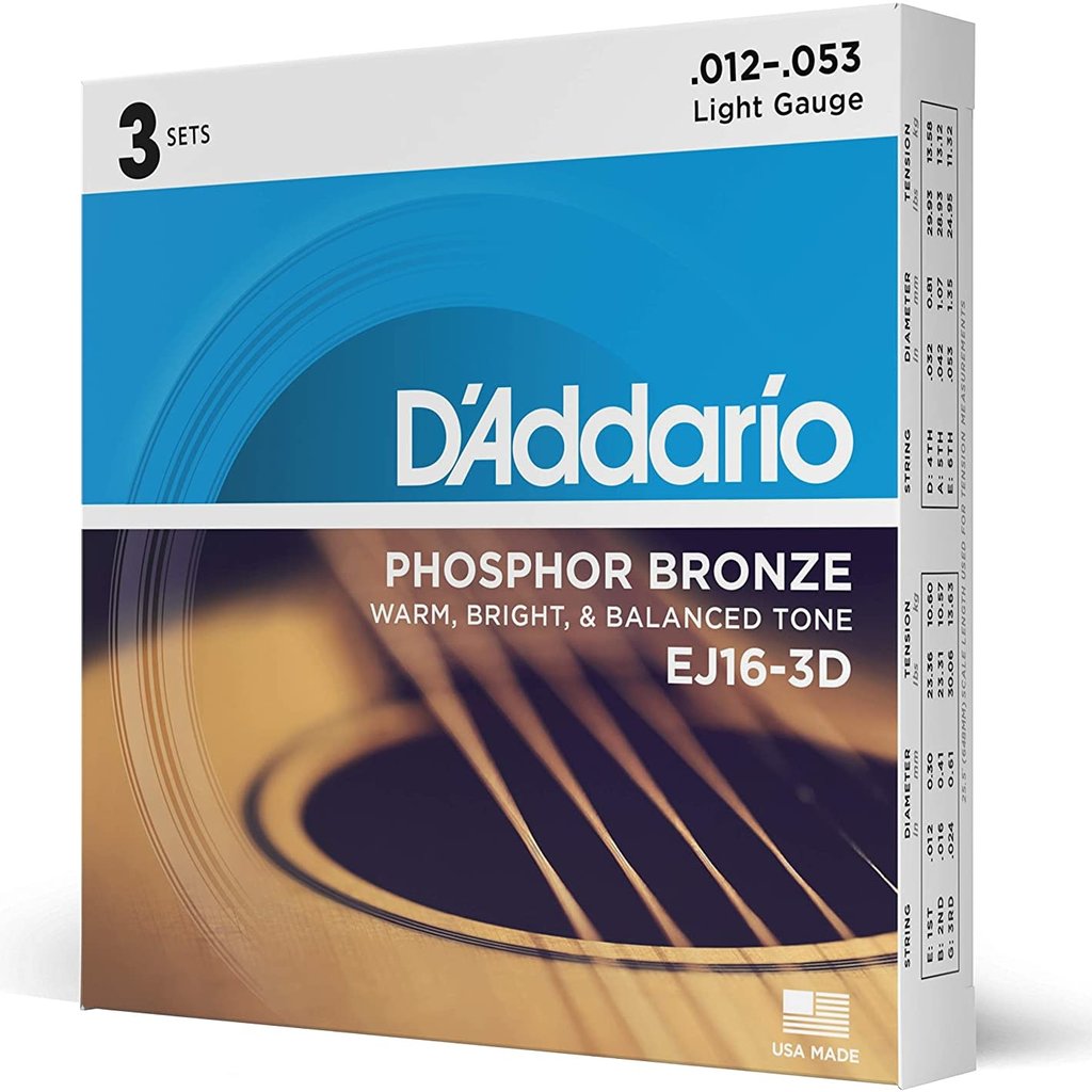 D'addario D'Addario EJ16-3D Acoustic Strings Phospor Bronze Light 12-53 (3 Packs)