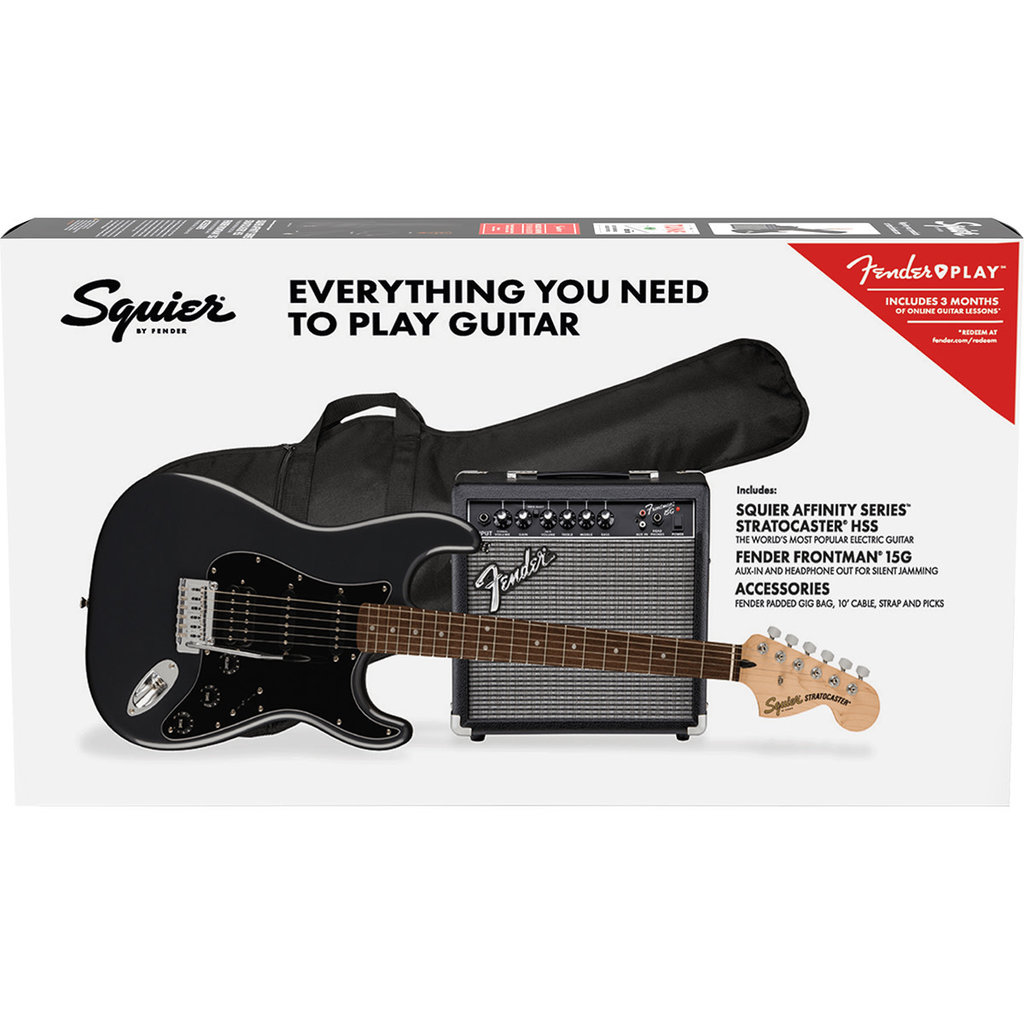 Fender Fender Squier 2021 Affinity HSS Strat Pack - Charcoal Frost Metallic