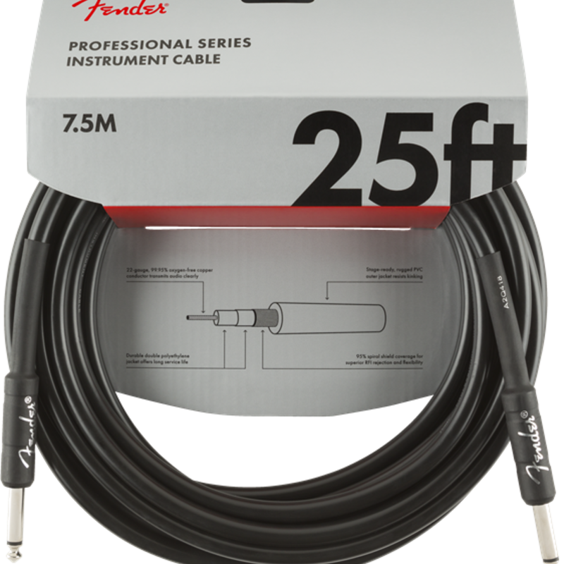 Fender Fender 25' Professional Series Instrument Cable Black  Straight/Straight