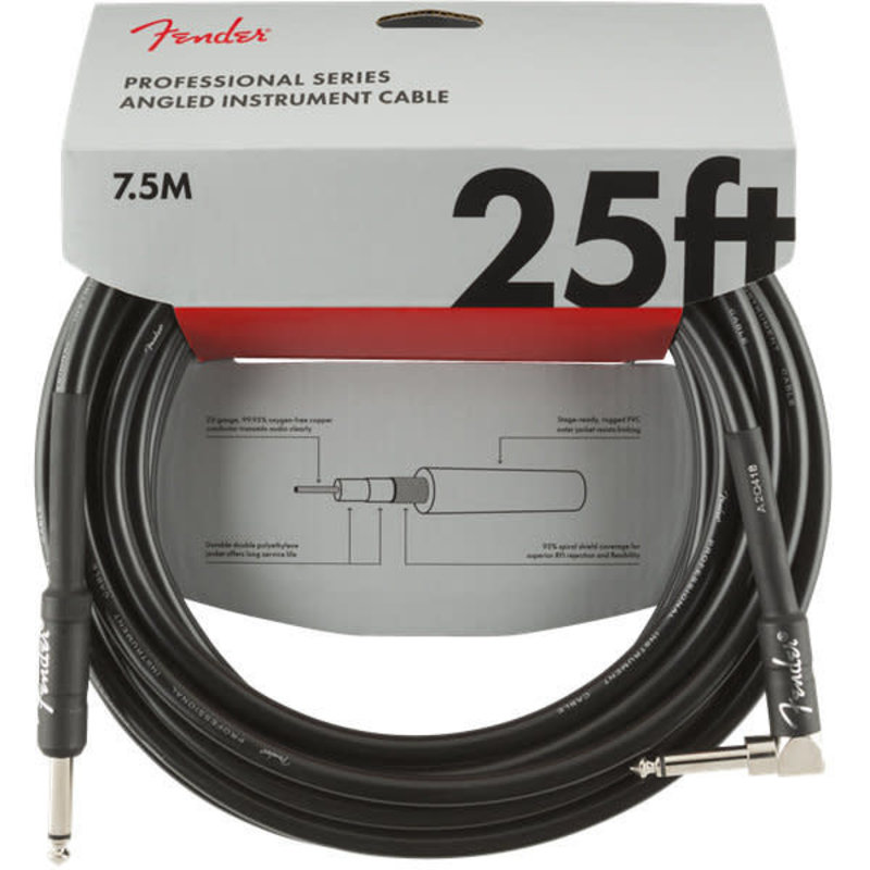 Fender Fender 25' Professional Series Instrument Cable Black Straight/Angle