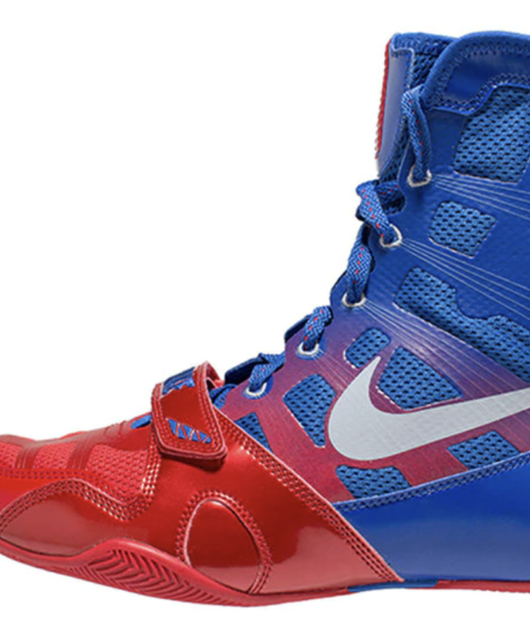 red white and blue nike boxing shoes
